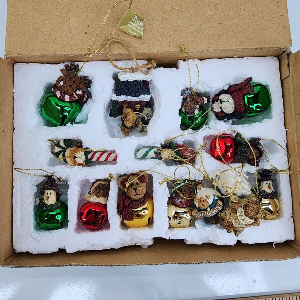 Boyds Bears Mini Christmas Ornament Lot 15pc 2004 Bells Glitter Boxed Vintage